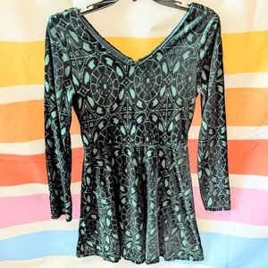 Vintage Velvet Dark Green Celtic Burnout Dress Y2K Whimsigoth Grunge Witchy M